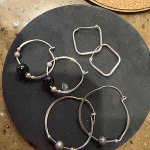 Sterling Silver Hoop and Square Earrings